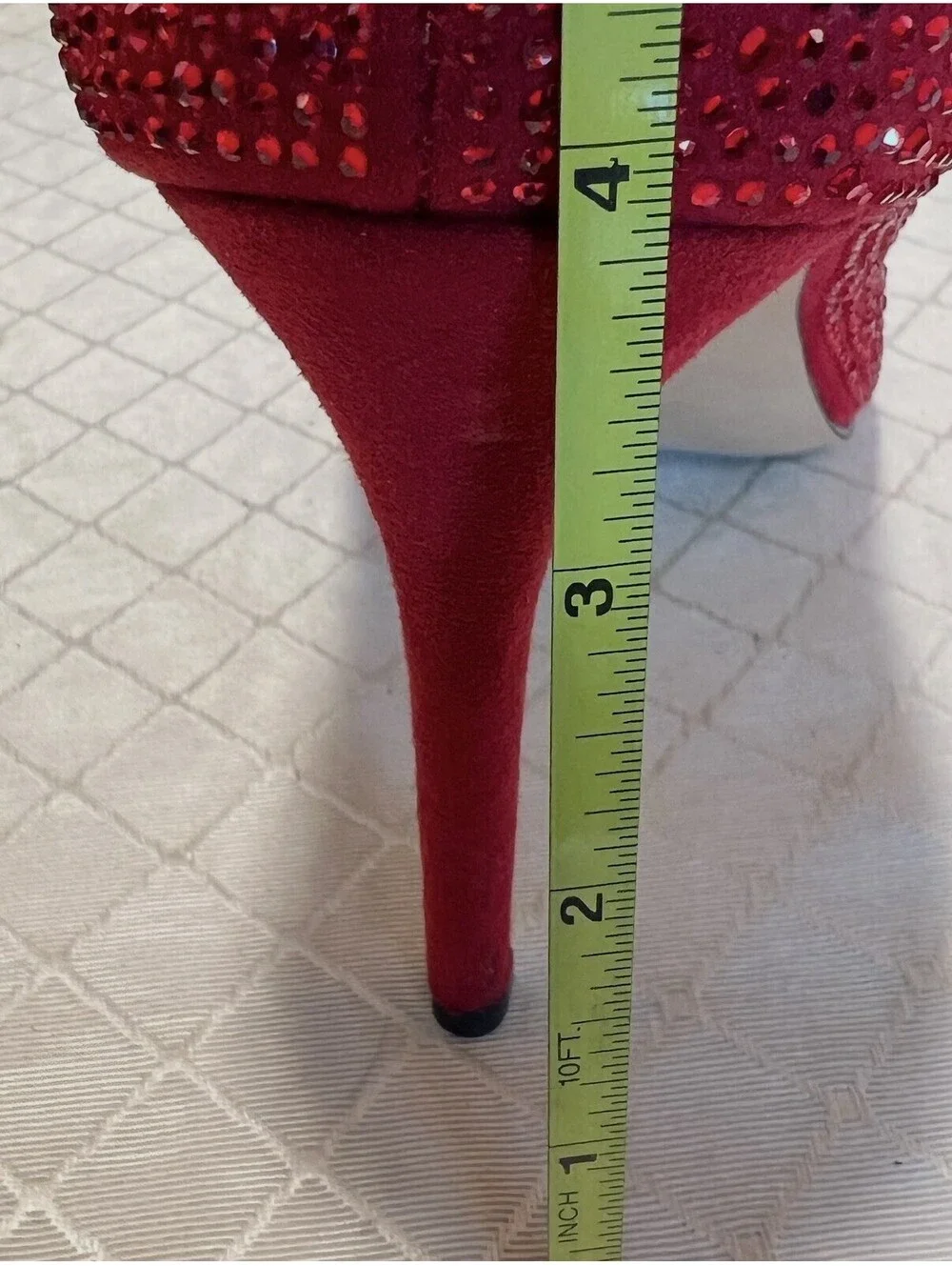 INC Red Lace Rhinestone Pointed Toe Stiletto Heels Size 8